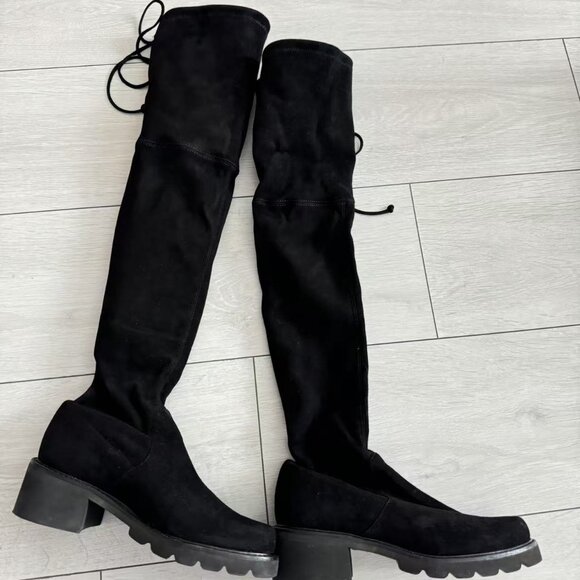 Stuart Weitzman Flannery Black Suede Thigh High Boots - Picture 1 of 6